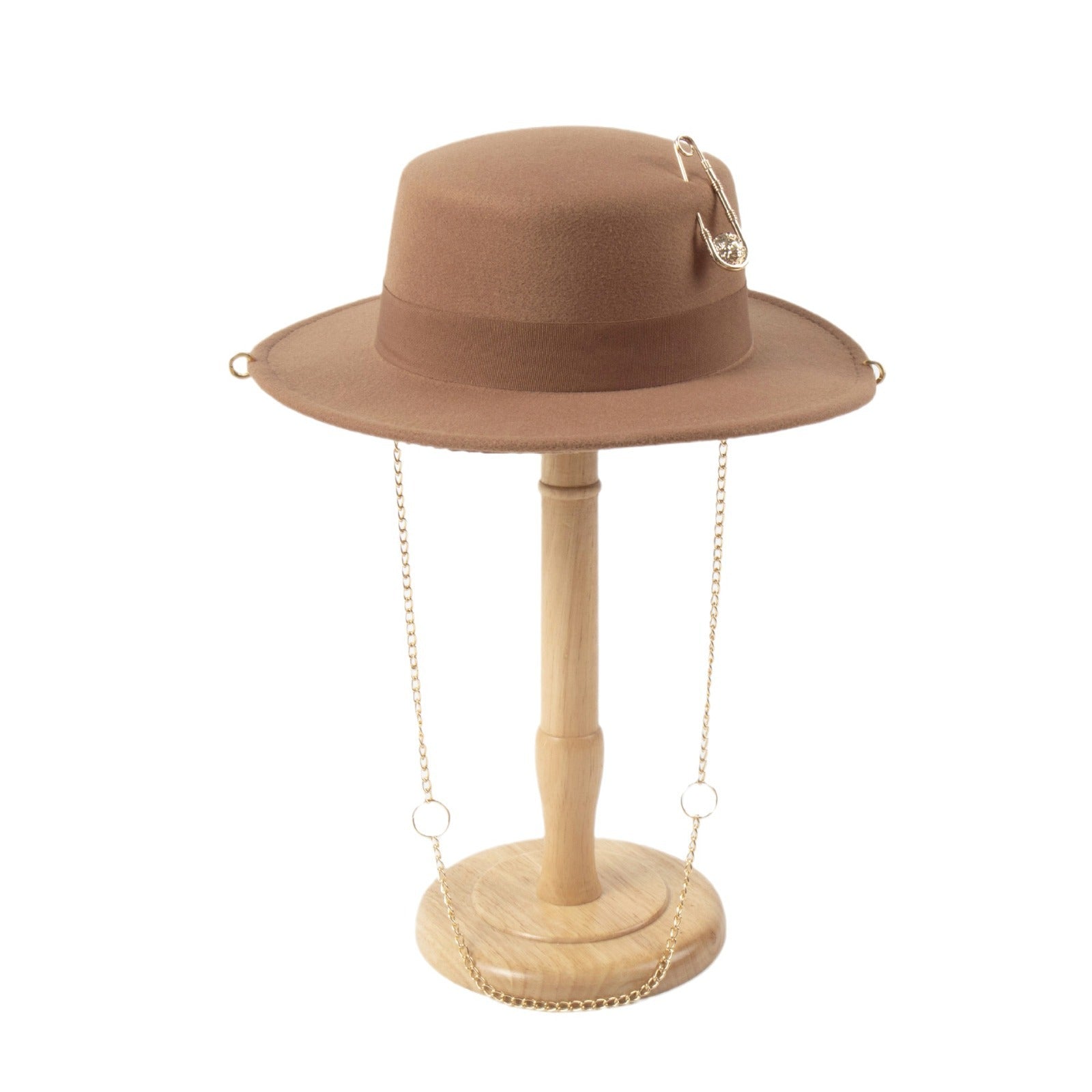 Female Felt Cap Pin Chain Decoration Flat Top Hat