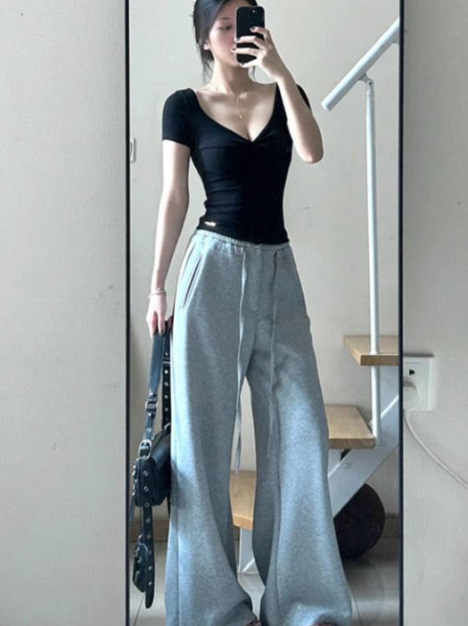 Black Off-shoulder V-neck Short Sleeves