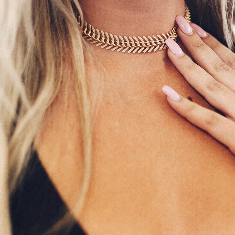 Fishbone Aircraft Chain Necklace Women&