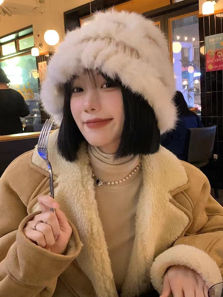 Rabbit Fur Hat Women&
