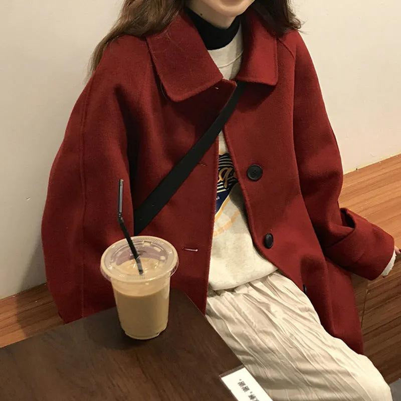 Hepburn Style Autumn And Winter Black Woolen Coat Women