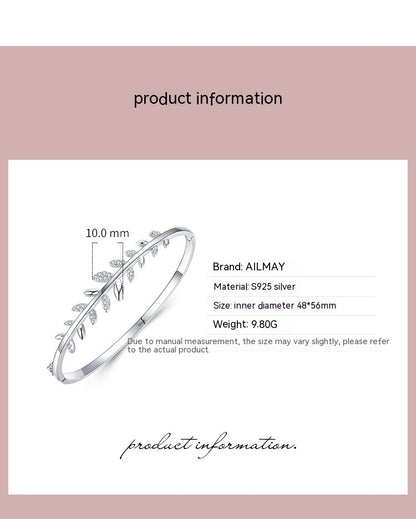 S925 Silver Bracelet Female Leaf Oval Bracelet Open-ended Bracelet