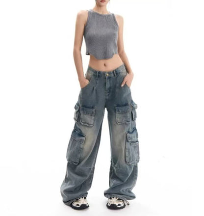 Womens Workwear Distressed Design Floor-Length Trousers