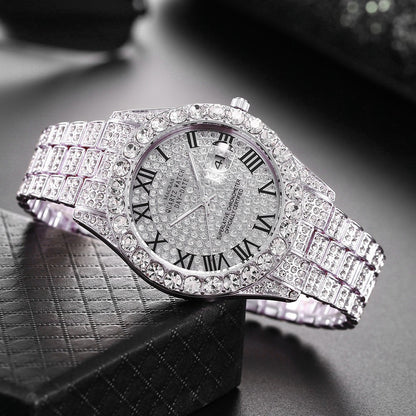 Roman Numeral Dial Steel Band Quartz Watch