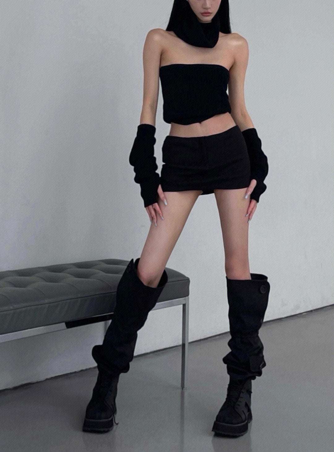 Pile Style Boots Black Boots High