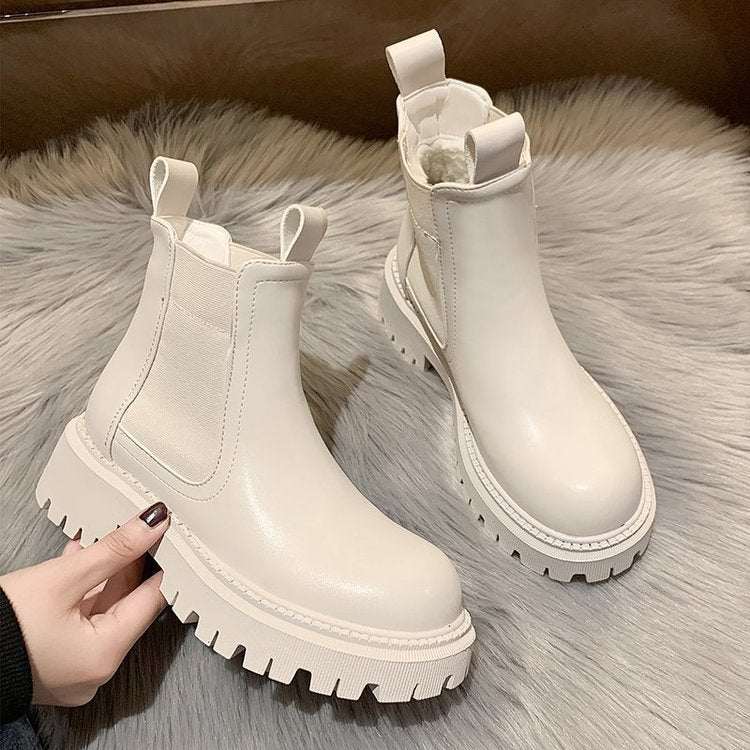 Round Toe Thick-soled Fashion Chimney And Fleece Ankle Boots