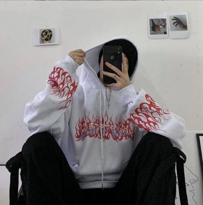 Autumn Fashion Cute Flaming Fire Print Hoodie Woman