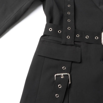 Fashionable Temperament Rivet Buckle Decorative Design Tight Waist Slimming Suit Coat Women&