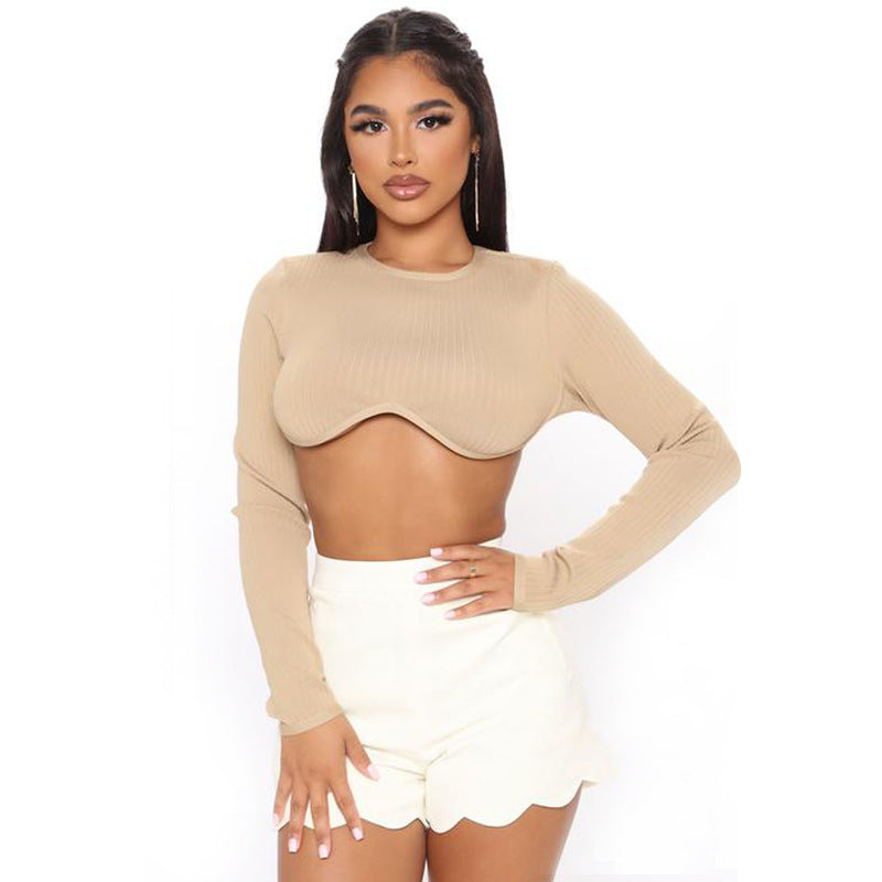 Round neck tube top with irregular umbilical top