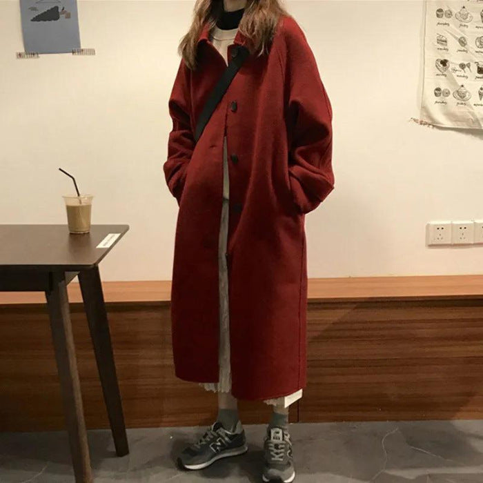 Hepburn Style Autumn And Winter Black Woolen Coat Women