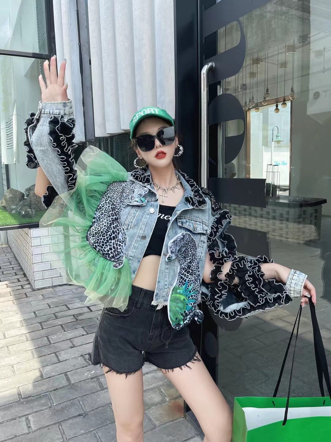 Polo Collar Long-sleeved Denim Coat Woman