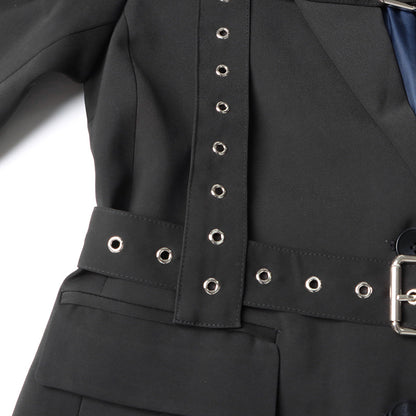 Fashionable Temperament Rivet Buckle Decorative Design Tight Waist Slimming Suit Coat Women&