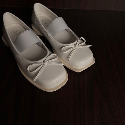 Bow-Knot Genuine Leather Ballet Flats With Thick Soles