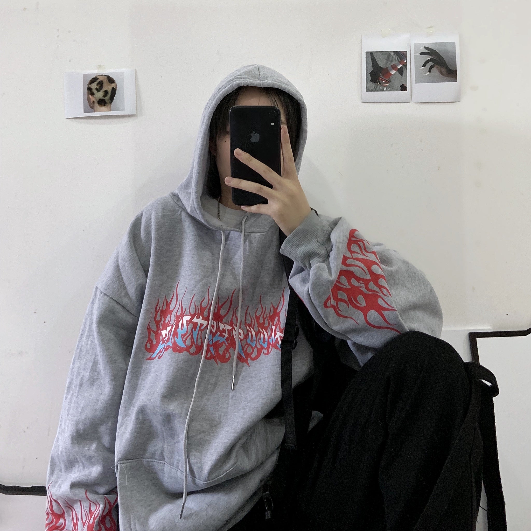 Autumn Fashion Cute Flaming Fire Print Hoodie Woman
