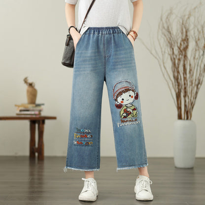 Embroidered Butterfly Loose Denim Jeans Women&