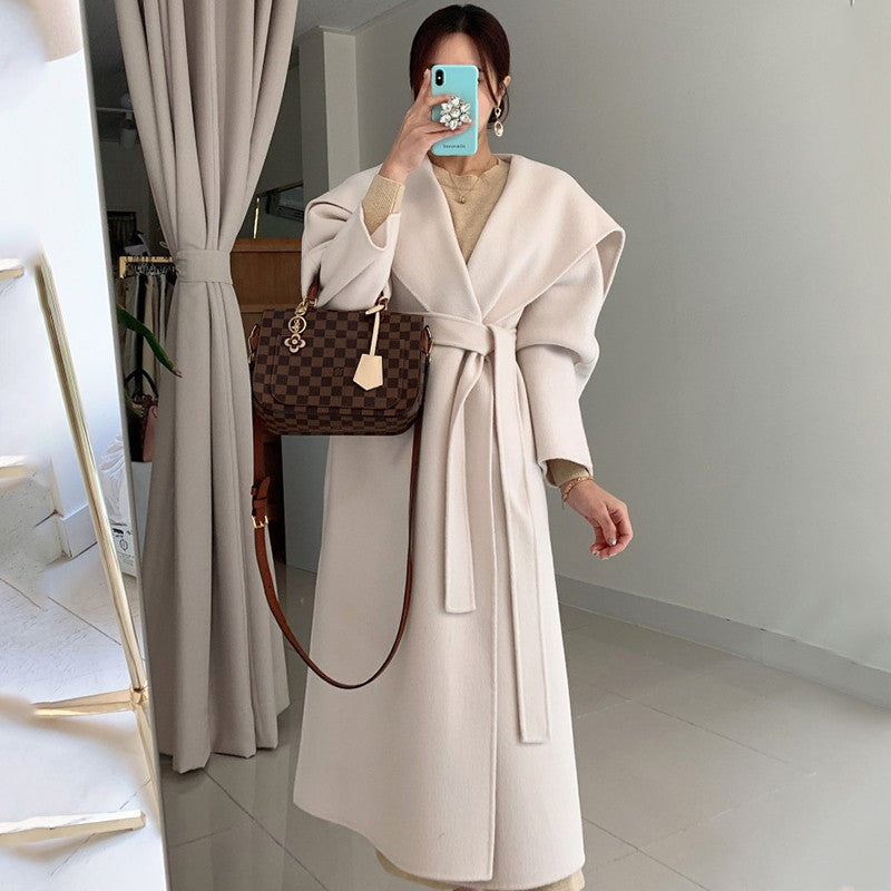 Large Lapel, One Button Lace Up Waist, Thin Coat