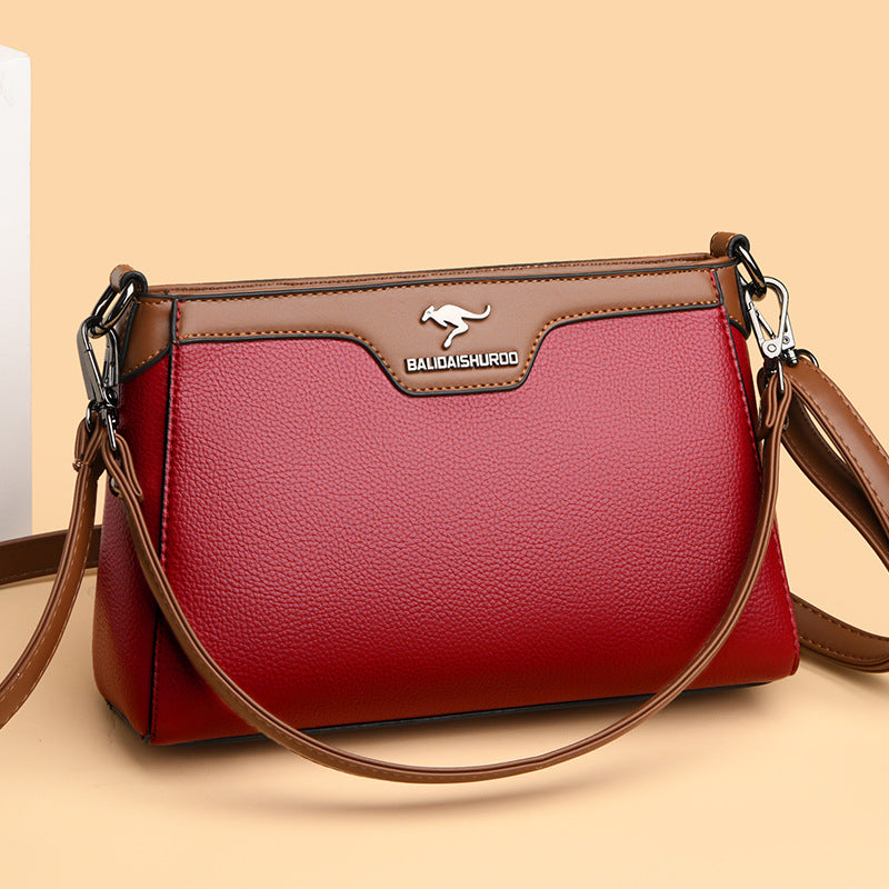 One Shoulder Soft Leather Small Square Stitching Women&