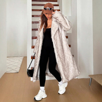 Imitation Fox Fur Long Thickened Maojian Tea Gradient Color Coat Autumn And Winter New Women&