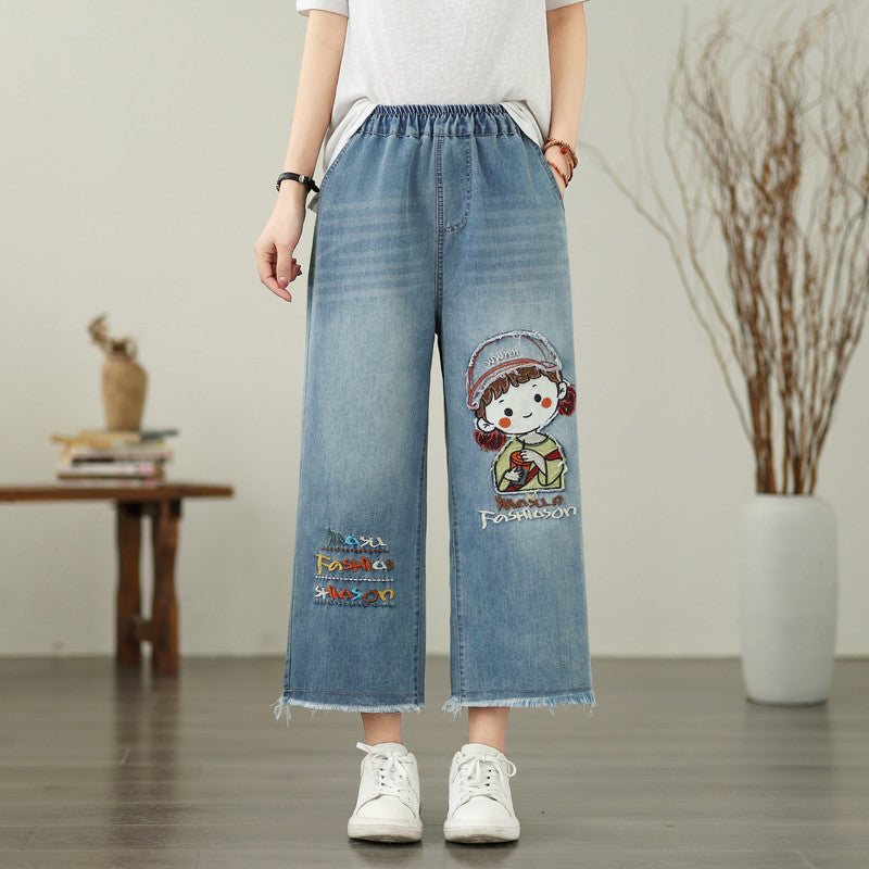 Embroidered Butterfly Loose Denim Jeans Women&