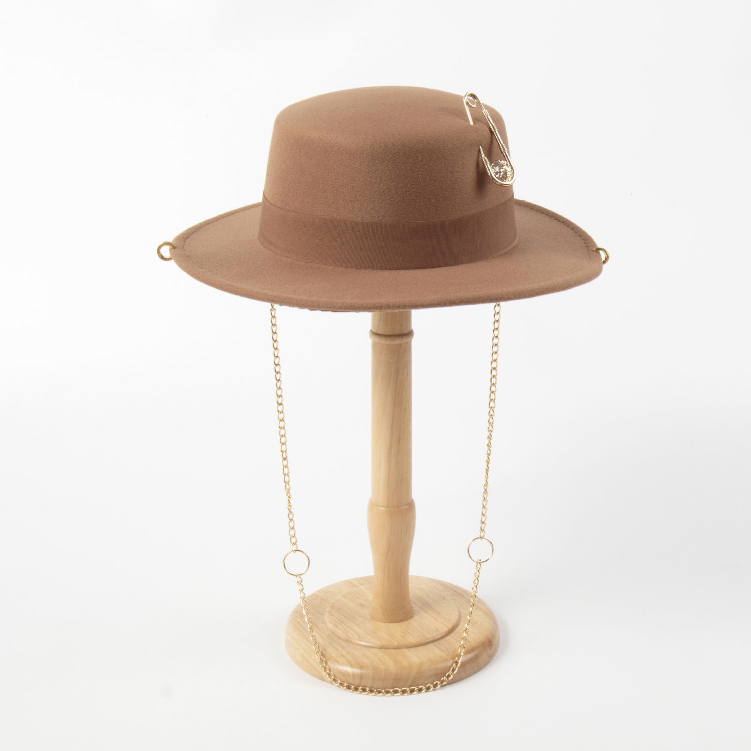 Female Felt Cap Pin Chain Decoration Flat Top Hat