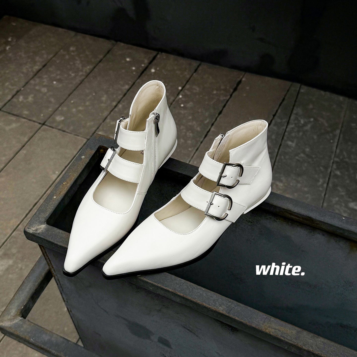 Handmade Full-Grain Leather Mary Jane Ankle Boots, Pointed Toe Double Buckle Low Heel Booties