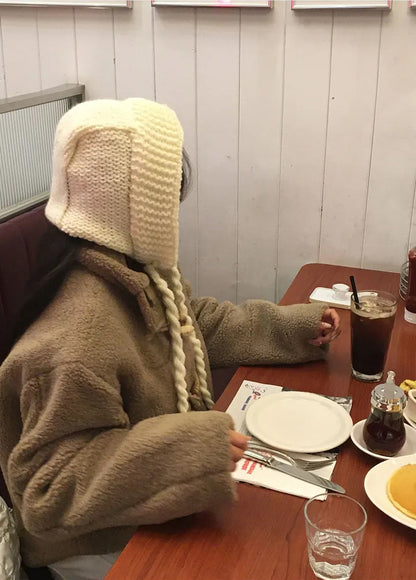 Horn Button Furry Coat Women&