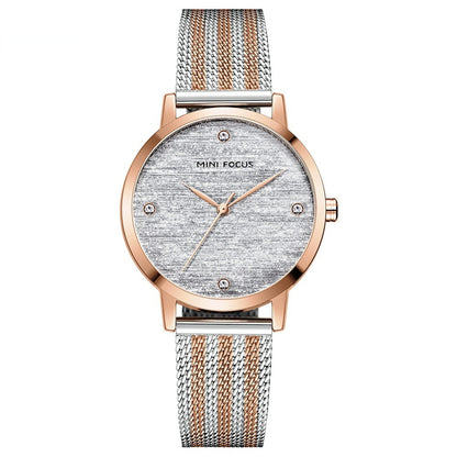 Silk Dial Diamond-encrusted Mesh Strap Watch