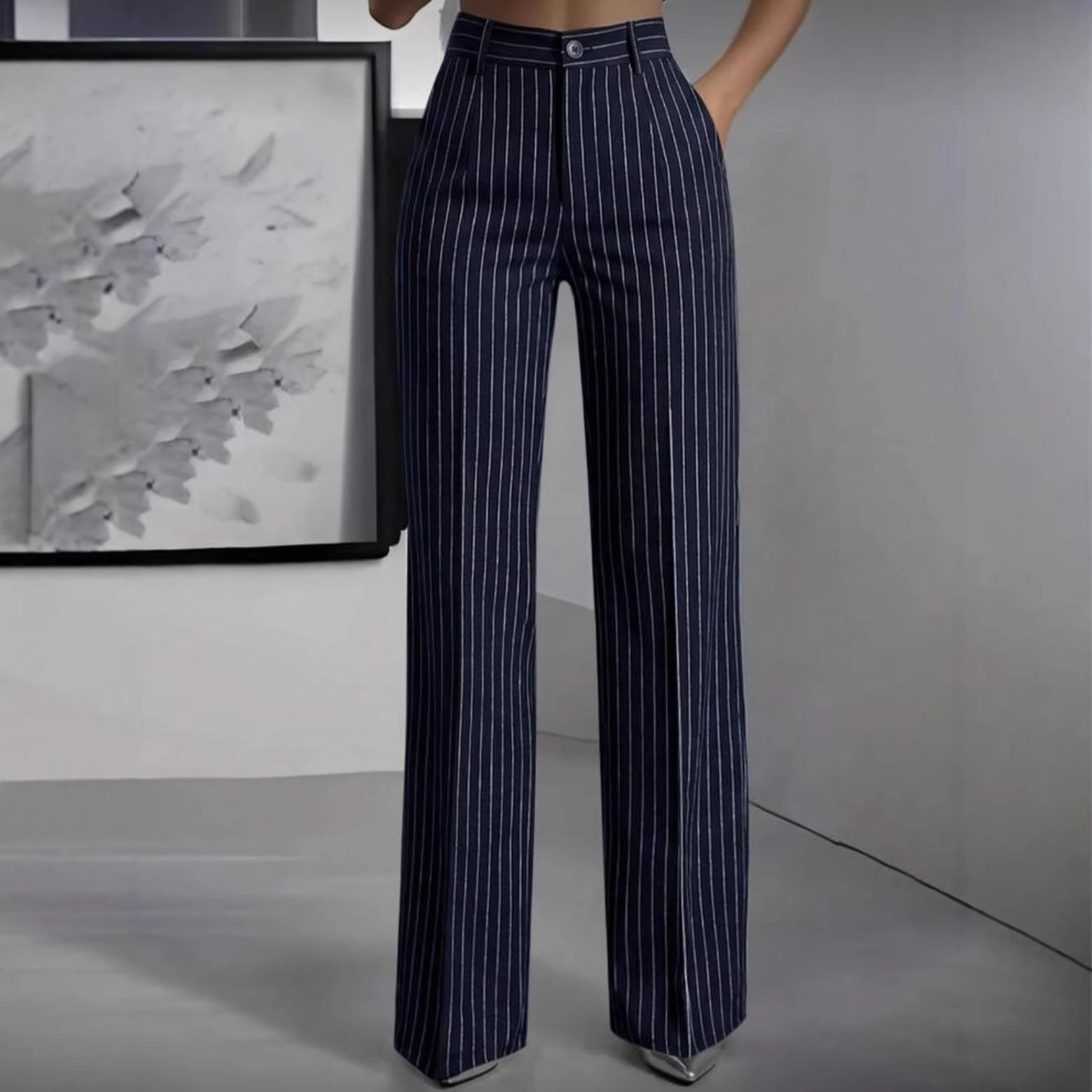 Versatile And Minimalist Striped High Waisted Straight Leg Women&