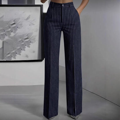 Versatile And Minimalist Striped High Waisted Straight Leg Women&