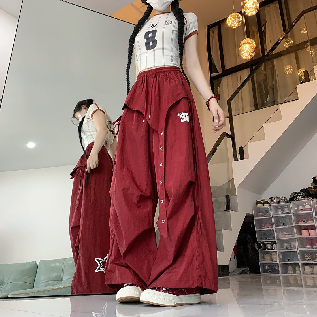 American-style Hip-hop Quick-dry Wide-leg Pants Women&