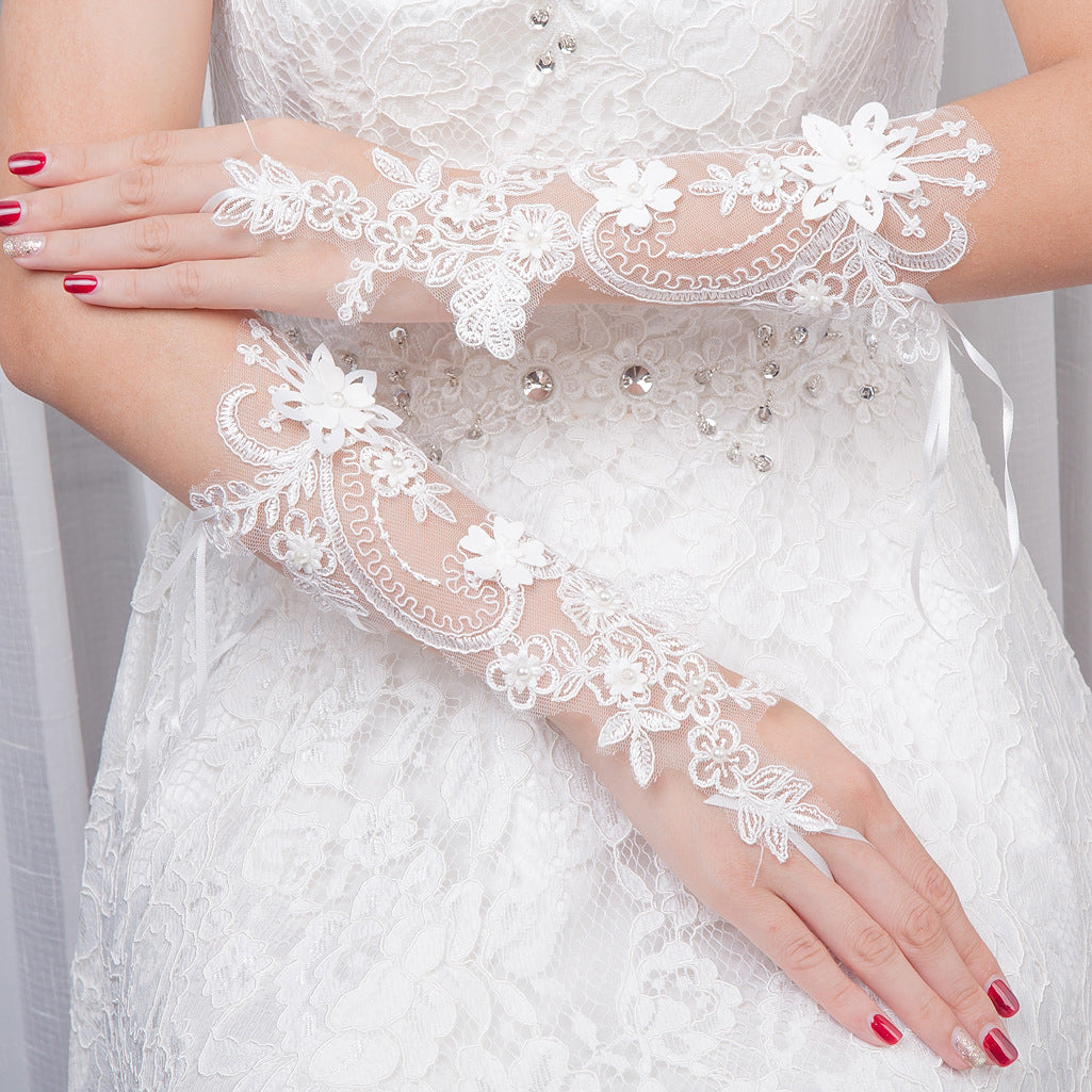 Wedding Bride Fingerless Gloves Short Lace