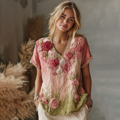 Elegant New Style Jacquard Off-shoulder Short Sleeve Top