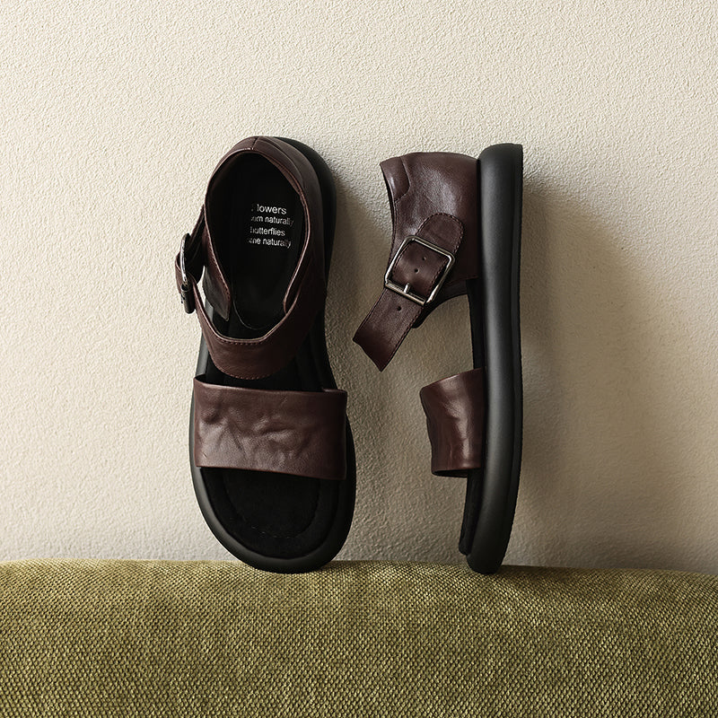 Two Strap Buckle Flat Shoes