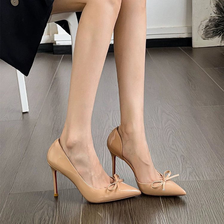 Thin Heel High-heeled Shoes For Women, Versatile Bow Tie Single Shoes