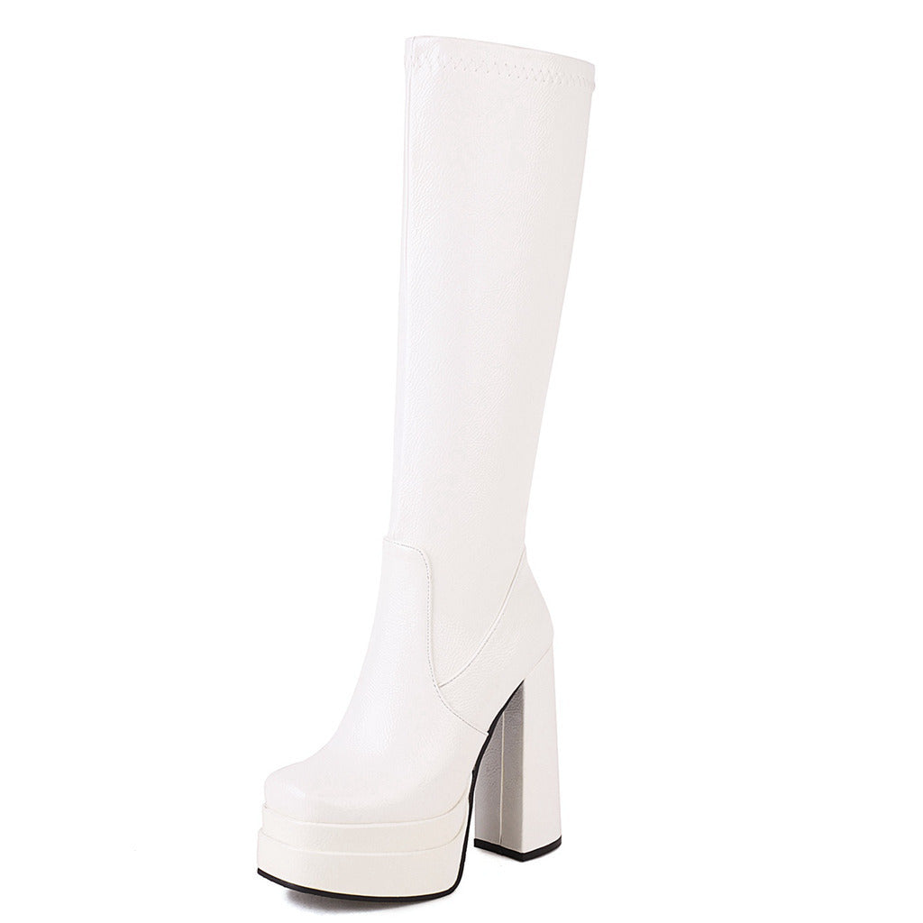 Womens Chunky-heel High-heeled Boots With Thick Soles