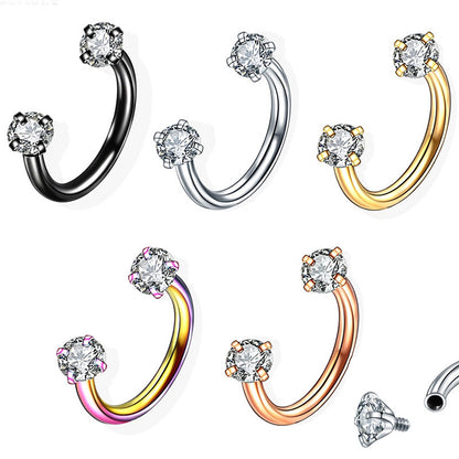 Stainless Steel Hoop Earrings With Diamond-encrusted Zircon Studs For Cartilage Piercings