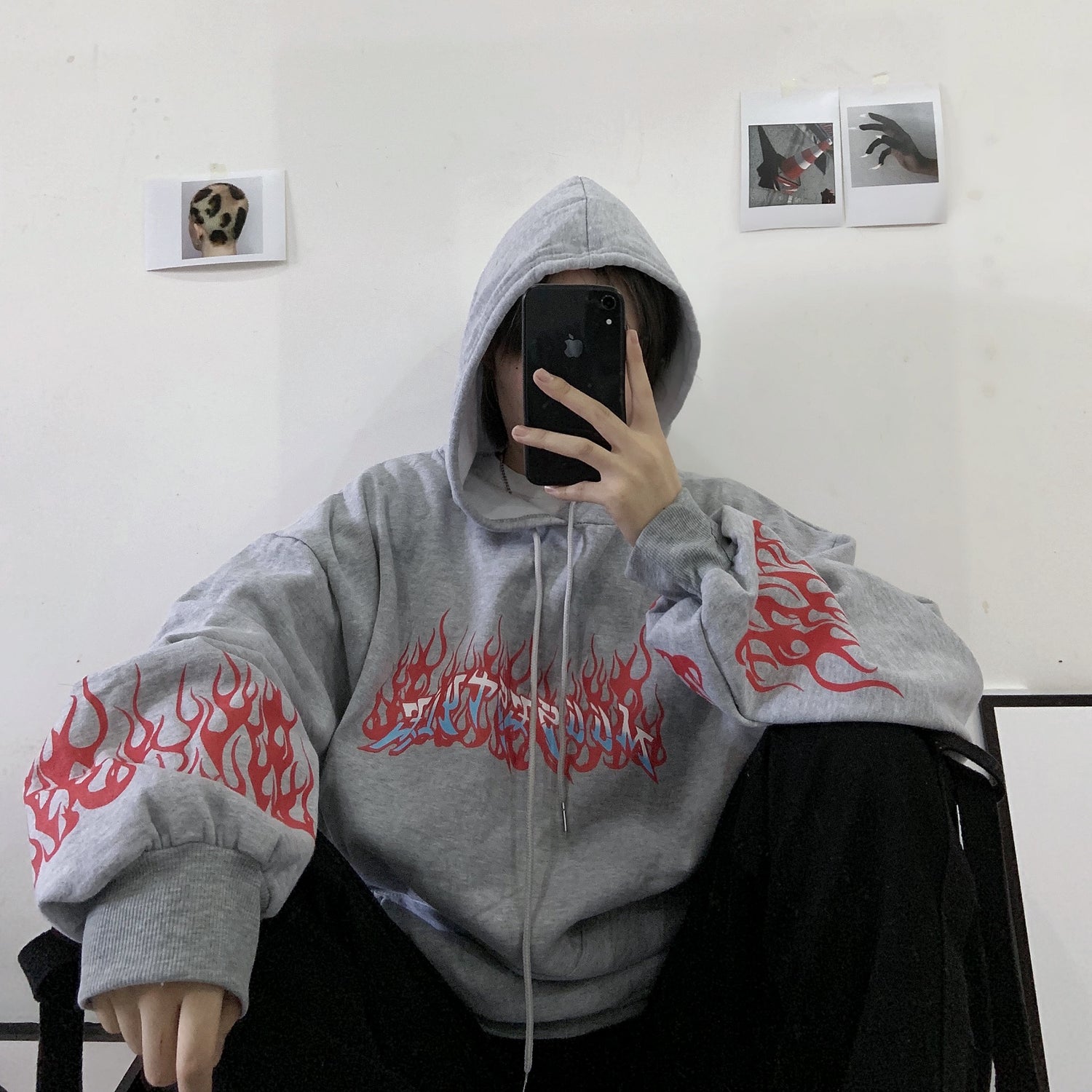 Autumn Fashion Cute Flaming Fire Print Hoodie Woman