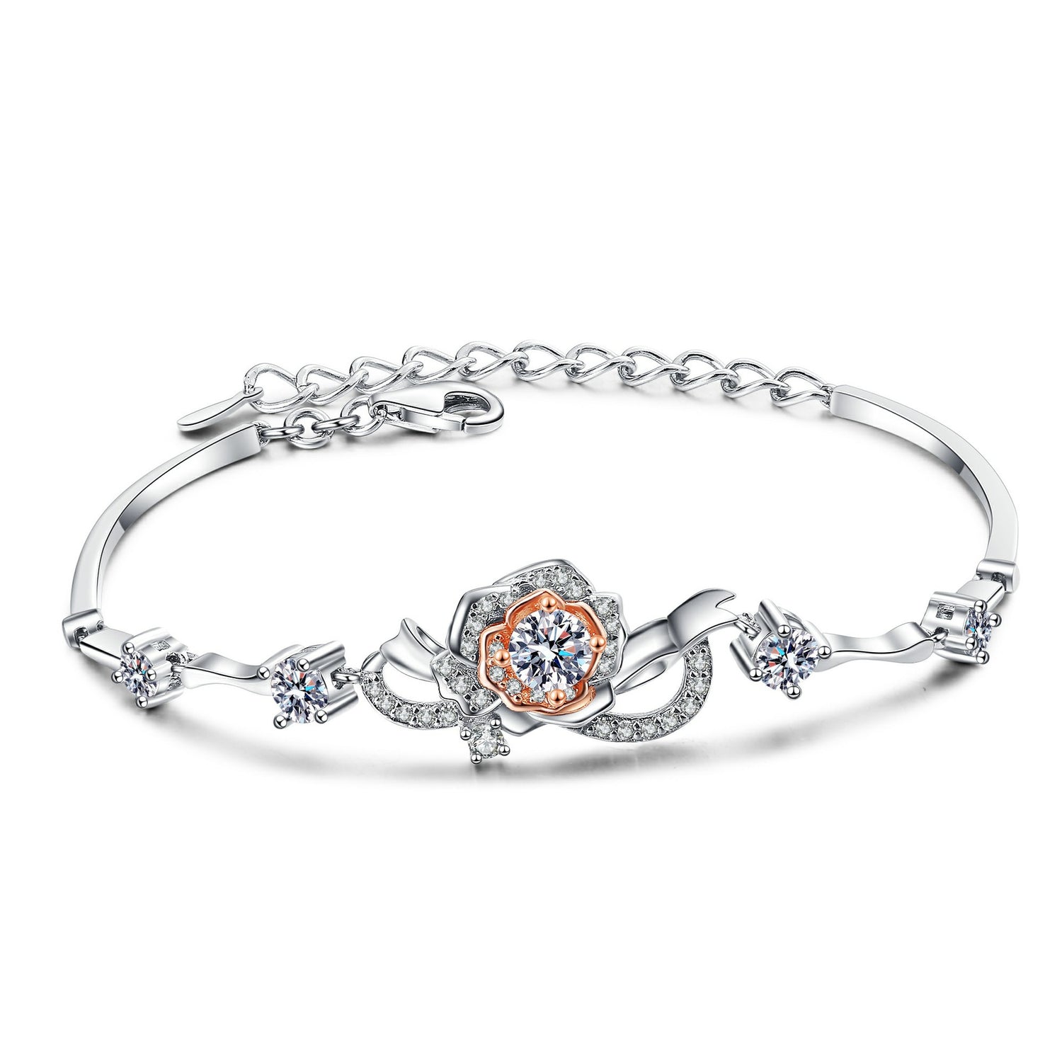 A Rose Bracelet Female S925 Silver Bracelet Inlaid Moissanite Bracelet