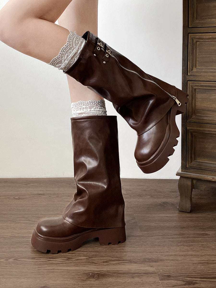 Knee High Brown Thick Soled Boots