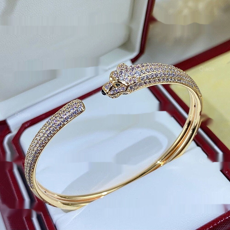 Leopard full Moissanite Diamond Bracelet For Women Smooth Surface Bangle