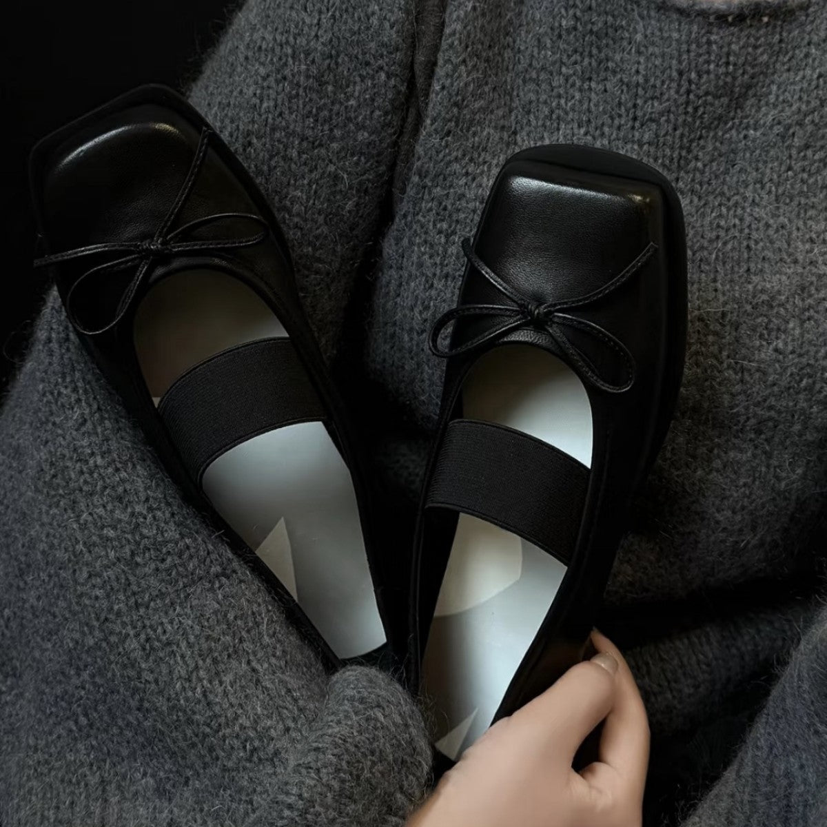 Bow-Knot Genuine Leather Ballet Flats With Thick Soles
