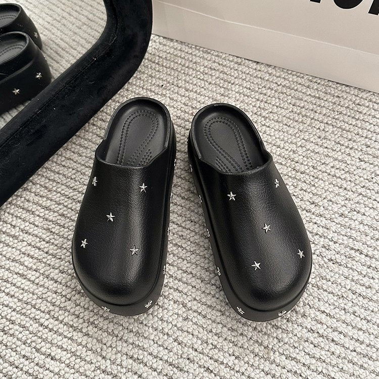Closed Toe Half, Minimalist Design Metal Star Decor Platform Height Increasing Birken Style Comfort Outdoor Slides