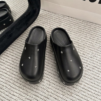 Closed Toe Half, Minimalist Design Metal Star Decor Platform Height Increasing Birken Style Comfort Outdoor Slides