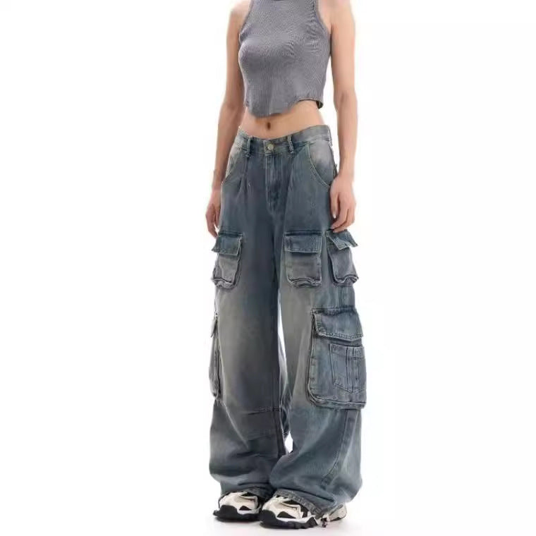 Womens Workwear Distressed Design Floor-Length Trousers