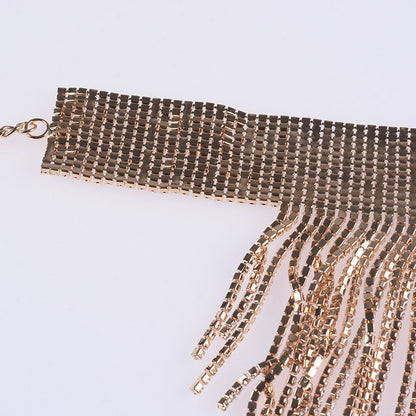 Full Rhinestone Clavicle Necklace Rhinestone Long Tassel Necklace
