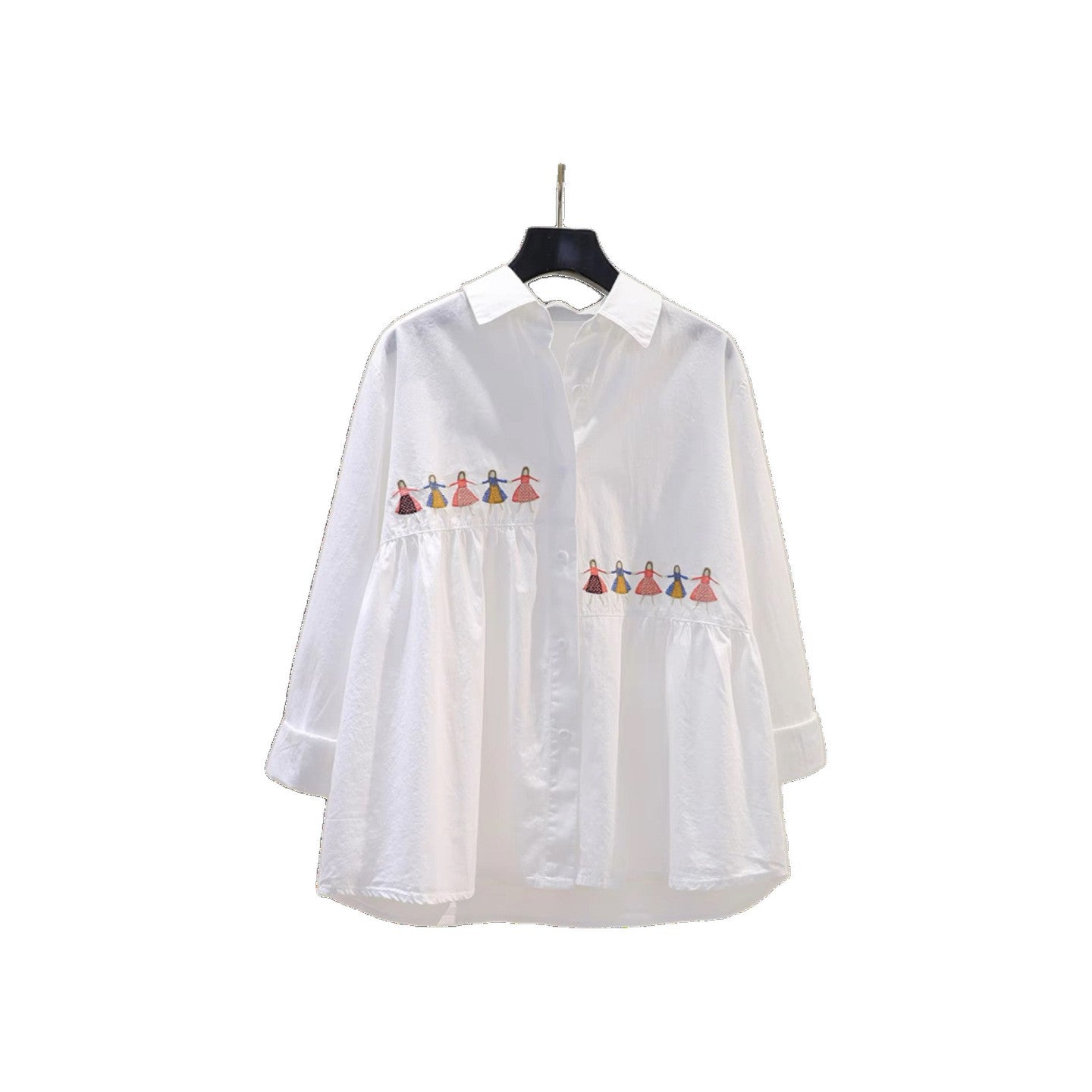 White Embroidered Cartoon-patterned Shirt