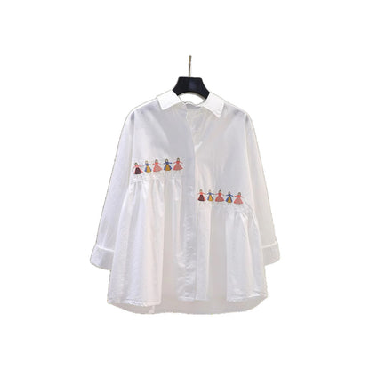 White Embroidered Cartoon-patterned Shirt