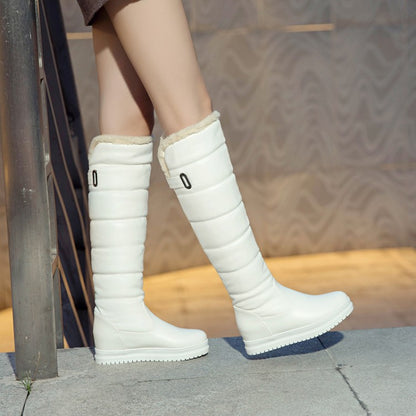 Solid Color Mid-heel Korean Thick Warm High-top Boots