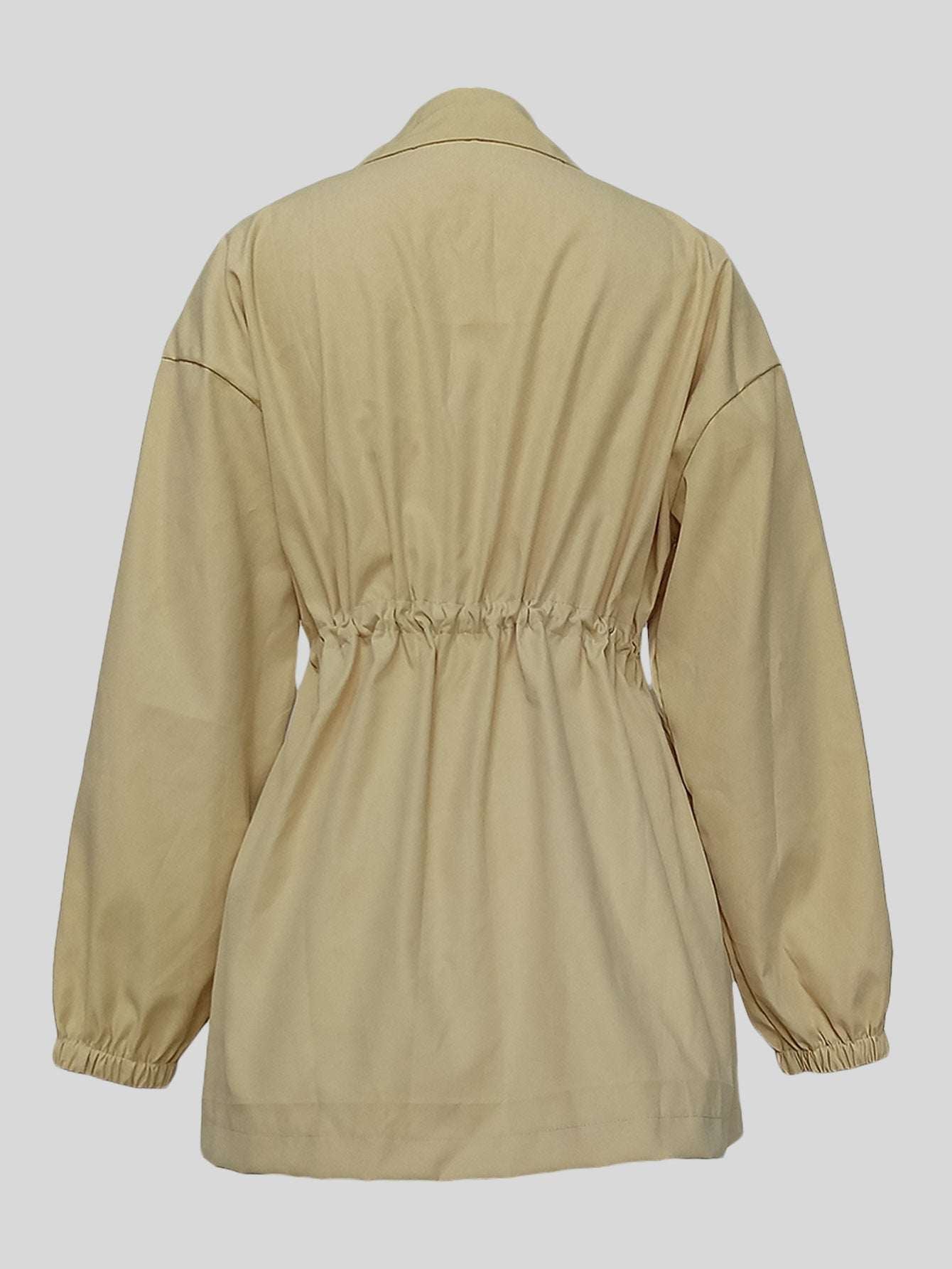 Drawstring Waist Mid-length Trench Coat For Women