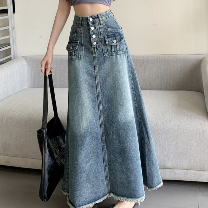 High-End Designer-Look A-Line Flowy Tummy-Control Denim Skirt